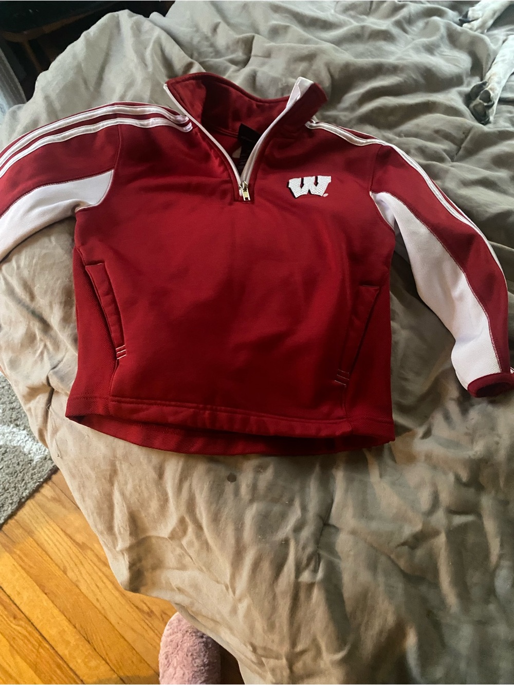 adidas Red and White Kids 1/4 Zip Pullover Hoodie